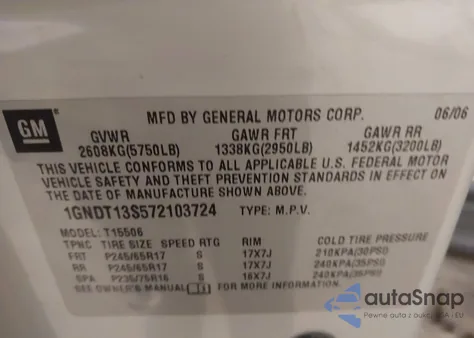 2007 Chevrolet Trailblazer Lt из США, поврежденный, VIN 1GNDT13S572103724